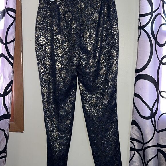 Lafayette 148 Black Gold Metallic Design Trousers Size 4 - Picture 4 of 8
